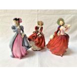 ROYAL WORCESTER FIGURINE Masquerade, 20cm high; together with two Royal Doulton figurines, Autumn