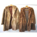 LADIES PALE BROWN MINK THREE QUARTER LENGTH JACKET with side pockets and lined interior; together