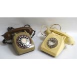 TWO RETRO VINTAGE TELEPHONES one a two tone example in green and brown with outer number ring,