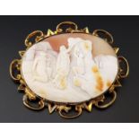 LARGE SHELL CAMEO BROOCH depicting Moses in the bible scene of the water from the rock, in pierced