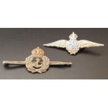 TWO SILVER MILITARY SWEETHEART BROOCHES both with enamel detail, one RAF and the other Royal Navy (