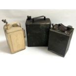 THREE VINTAGE METAL FUEL CANS one marked Pratts, Valour Esso Blue Paraffen and Petroleum Spirit