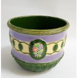 EICHWALD POTTERY JARDINIERE with a green interior, the violet exterior with a cream band with