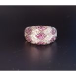 DIAMOND AND PINK GEM SET BOMBE STYLE CLUSTER RING the gemstones in zigzag and rhombus shaped