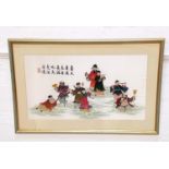 CHINESE SILK EMBROIDERED PICTURE depicting eight deities, 40cm x 72cm