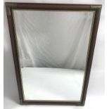 OBLONG WALL MIRROR with a mahogany effect and brass bound frame with a beveled plate, 65cm x 95cm