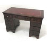 MAHOGANY KNEEHOLE DESK with an inset top and an arrangement of nine cockbeaded drawers, 122cm wide