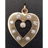 DIAMOND SET HEART SHAPED PENDANT the diamonds totalling approximately 0.35cts, in unmarked gold