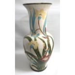 VERY LARGE POTTERY FLOOR STANDING VASE decorated with birds and flowers, 80cm high