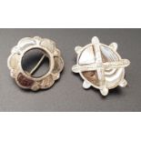 TWO AGATE SET BROOCHES both in unmarked silver