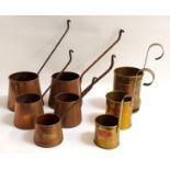 SET OF FIVE GRADUATED COPPER CIDER MEASURES all with brass plaques engraved 'CIDER' and with hanging
