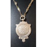 DARTS INTEREST SILVER MEDAL FOB one side with dart board decoration and the other engraved '