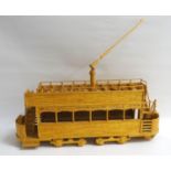 MATCHSTICK MODEL OF A VINTAGE OPEN TOP TRAM 52.5cm long