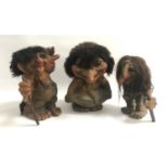 SELECTION OF THREE VINTAGE NYFORM NORWEGIAN TROLL DOLLS all various sizes and modeled as cavemen