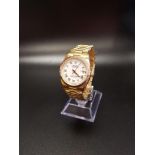 MID SIZE 18CT GOLD ROLEX OYSTER PERPETUAL DATEJUST WRIST WATCH on a gold president bracelet, the