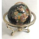 SEMI PRECIOUS STONE GLOBE with rotating action on a chrome stand, inset with lapus lazuli, mother of