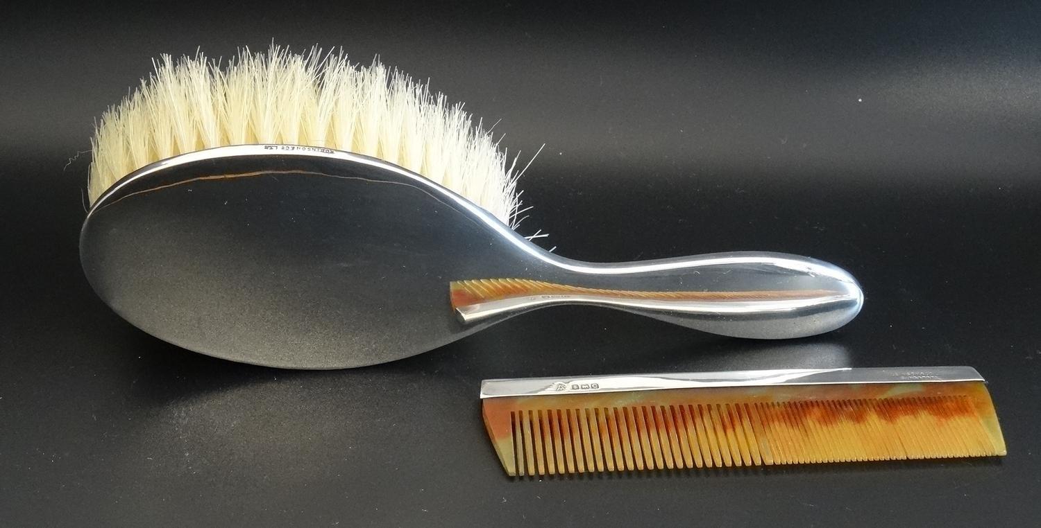 EDWARD VII SILVER BACKED HAIR BRUSH and comb, both stamped Robinson & Co Ltd, Singapore and - Image 2 of 2