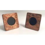 PAIR OF ART NOUVEAU STYLE COPPER PHOTOGRAPH FRAMES the square frames with relief scroll and