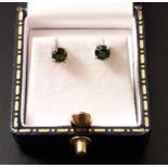 GREEN GEM SET STUD EARRINGS in nine carat white gold