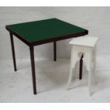 GREEN BROTHERS CARD TABLE with a green baize top, standing on folding supports, 75.5cm wide,