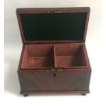 GEORGIAN MAHOGANY TEA CADDY of plain rectangular form with a lift up lid and replaced division