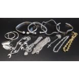 SELECTION OF SILVER JEWELLERY comprising four bangles, two with ball finials and the other two of