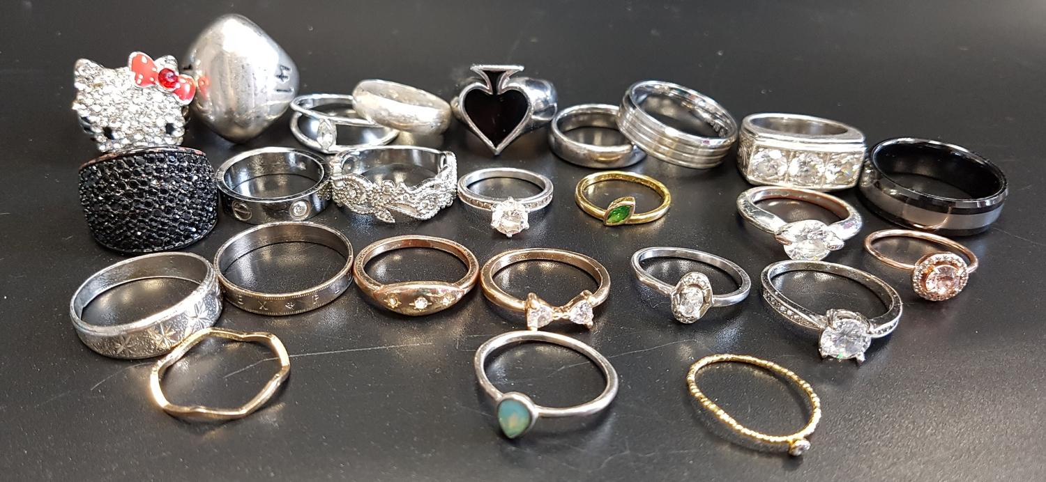 SELECTION OF SILVER AND OTHER RINGS including stone set examples, 1 box