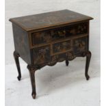 JAPANNED STYLE SIDE TABLE with chinoiserie style decoration all over, the moulded top decorated with