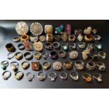 SELECTION OF COSTUME JEWELLERY RINGS of various sizes and designs, including crystal and paste set