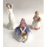 THREE ROYAL DOULTON FIGURINES comprising With Love, HN3393; Monica, HN1467; and Mother's Helper,