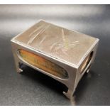 JAPANESE SILVER MATCHBOX COVER with an inset copper panel decorated with a hummingbird, raised on