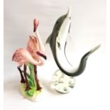 GOEBEL FLAMINGO FIGURINE with two flamingos on naturalistic base, with printed mark and impressed