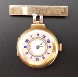 GEORGE V NINE CARAT GOLD CASED FOB STYLE NURSES'S WATCH with enamel decorated half hunter outer