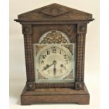 GERMAN OAK CASED EIGHT DAY BRACKET CLOCK circa 1930s, the silvered dial with Arabic numerals and