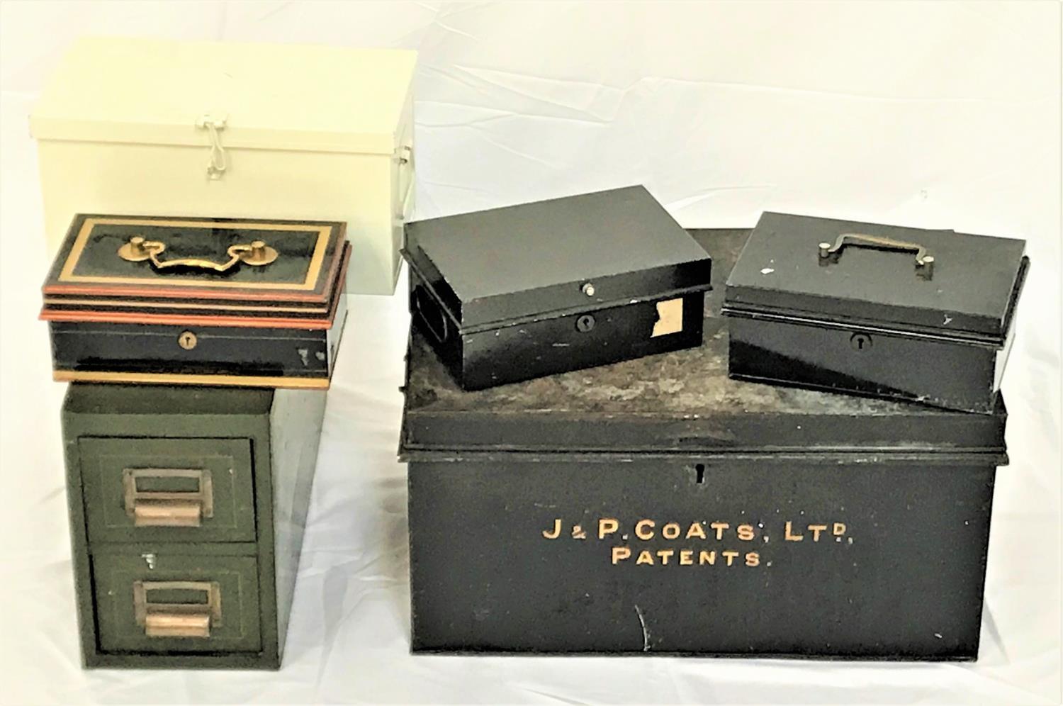 METAL TRUNK AND OTHER BOXES comprising a two handled trunk by William Kemp, Ironmongers 159 Buchanan