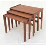 NEST OF DANISH TEAK TABLES with rectangular tops, standing on shaped supports united by a rear