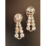 ATTRACTIVE PAIR OF DIAMOND CLUSTER DROP EARRINGS each with a larger diamond above a double row of