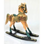 THREE QUARTER SIZE WOOD AND POLYCHROME ROCKING HORSE on a bow rocker base, 142cm x 141cm