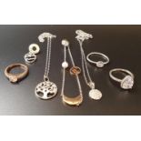 SELECTION OF SILVER AND OTHER FASHION JEWELLERY including two silver pendant on chains, a