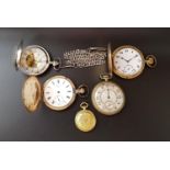 FIVE VARIOUS VINTAGE AND MODERN POCKET/FOB WATCHES comprising an Elgin cased full hunter gold plated
