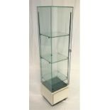 RECTANGULAR GLASS DISPLAY CABINET with an open front and three glass shelves, with a drawer below,