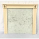 PAINTED WOODEN FIRE SURROUND with fleur de lis decoration, together with a faux marble back panel,