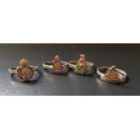 FOUR SILVER SWEETHEART RINGS comprising Royal Armoured Corps, Royal Artillery, Royal Marines and