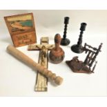 SELECTION OF CARVED WOOD ITEMS including a truncheon, Devon letter rack, crucifix, The Glasgow