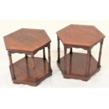 PAIR OF MAHOGANY OCCASIONAL TABLES with octagonal tops on turned supports united by an undertier,