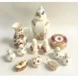 SELECTION OF FLORAL DECORATED CERAMICS including an Aynsley hexagonal jar and cover, a