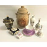 MIXED LOT OF CERAMICS including a pottery West German Rumtopf jar, two Aynsley Wild Tudor vases,