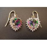 PAIR OF MYSTIC TOPAZ AND DIAMOND DROP EARRINGS the central heart cut mystic topaz on each in