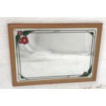 OBLONG WALL MIRROR with a floral leaded glass plate, 81.5cm wide