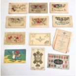 SELECTION OF WWI SWEETHEART EMBROIDERED CARDS including To My Dear Sister, A Happy Christmas, Keep
